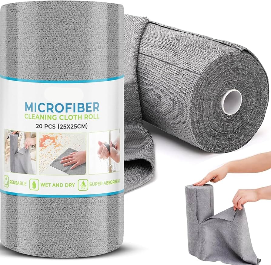 Modern Trending Microfiber Cleaning Cloth Roll 25x25CM – Reusable Tear-Away Towels Washable Super Absorbent Lint Free Cleaning Rags for Kitchen, Car, Garage and Home (Multicolor, 20 Pack)